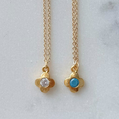 Dainty Gold Clover Gem Necklace