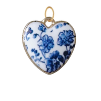 Blue Floral Heart Charm