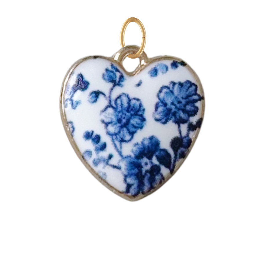 Blue Floral Heart Charm