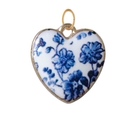 Blue Floral Heart Charm