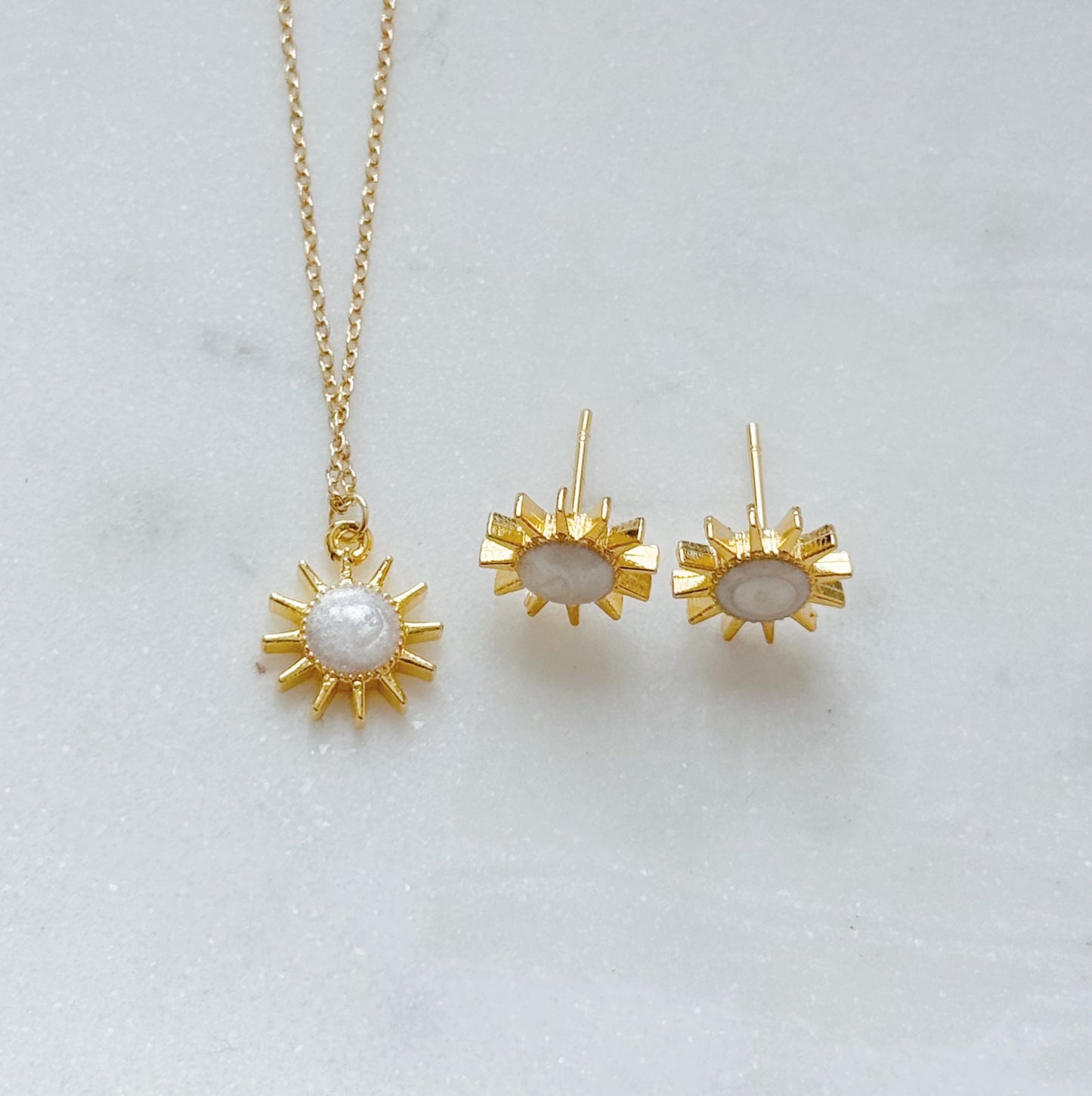 Dainty Golden Sunshine Necklace and Stud Earring Set