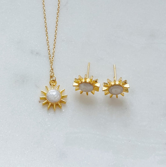 Dainty Golden Sunshine Necklace and Stud Earring Set