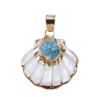Gold Seashell with Turquoise Stone Pendant