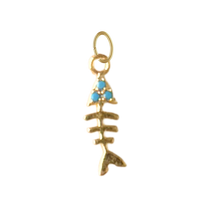 Tiny Gold Fish Charm with Turquoise Stones