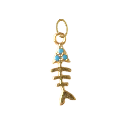 Tiny Gold Fish Charm with Turquoise Stones