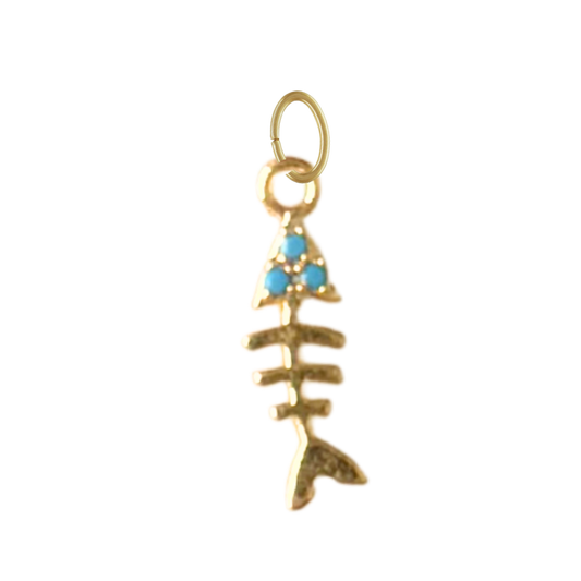 Tiny Gold Fish Charm with Turquoise Stones