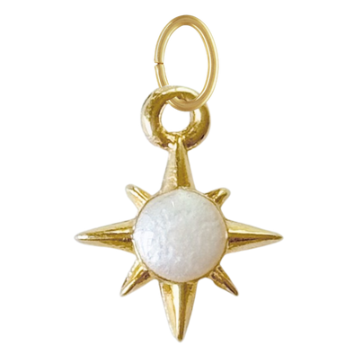 Gold North Star Charm: Pearl white Enamel