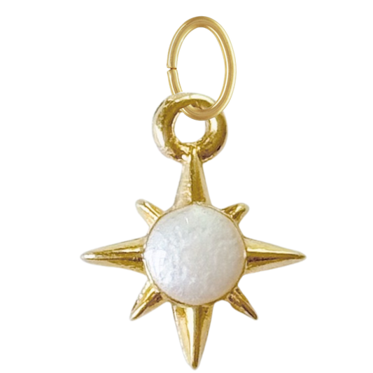 Gold North Star Charm: Pearl white Enamel