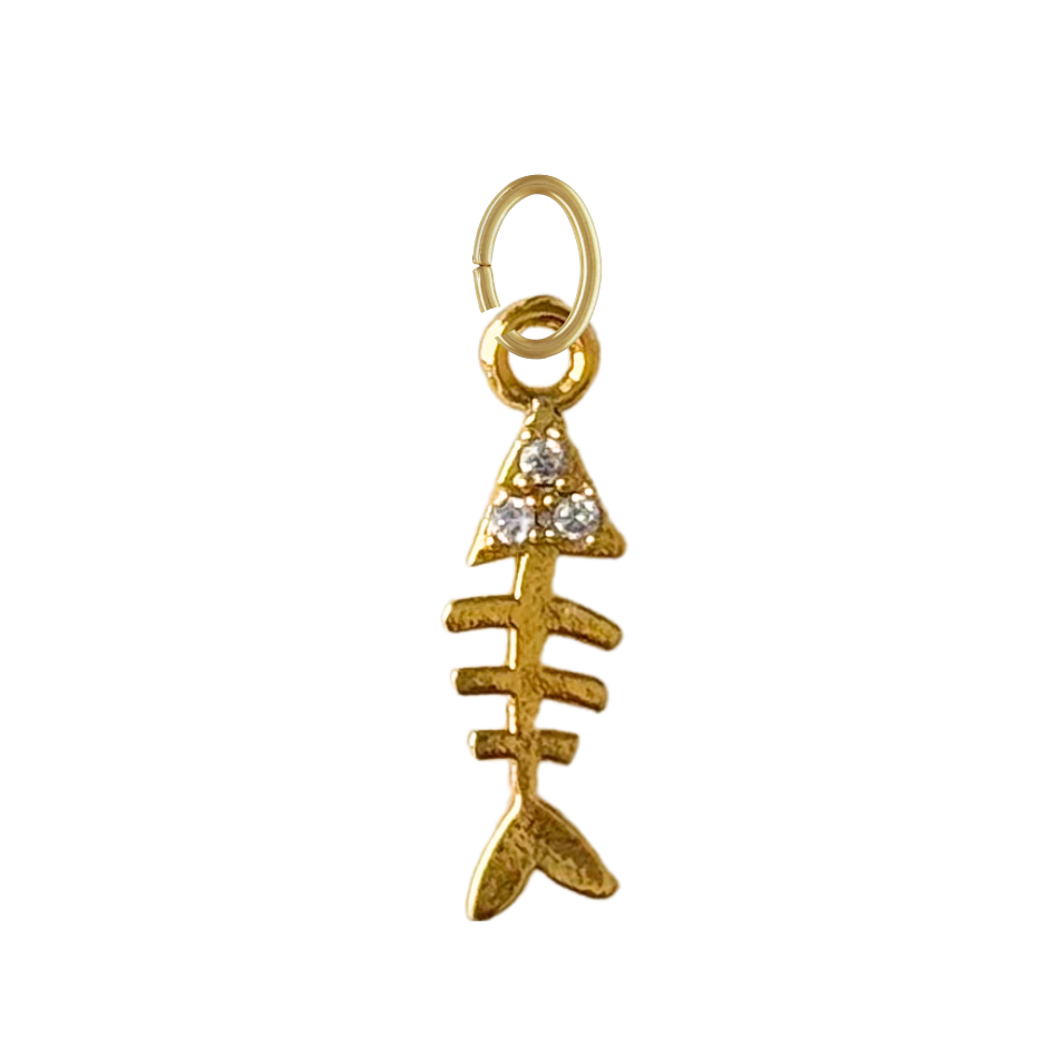 Dainty Gold Fish Charm with CZ Gems