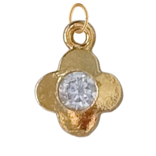 Dainty Gold Clover with CZ Gem Charm
