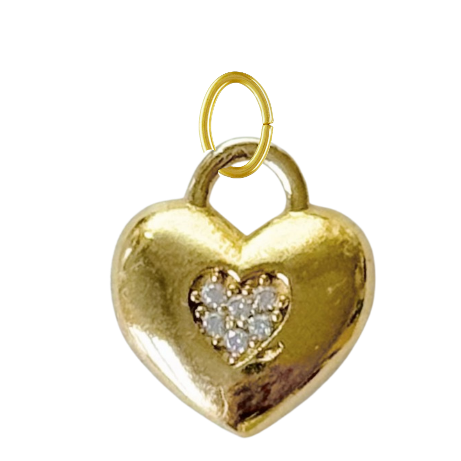 Small Gold CZ Gem Heart Charm