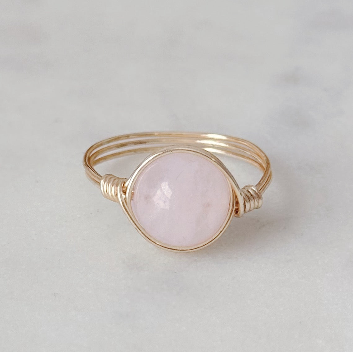 Rose quartz wire wrapped ring