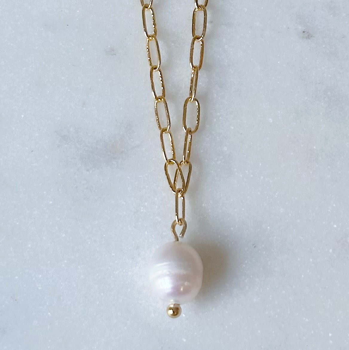 Dainty paperclip pearl necklace