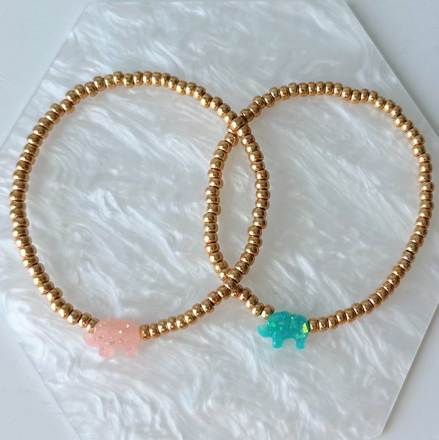 Dainty opal elephant beaded bracelet