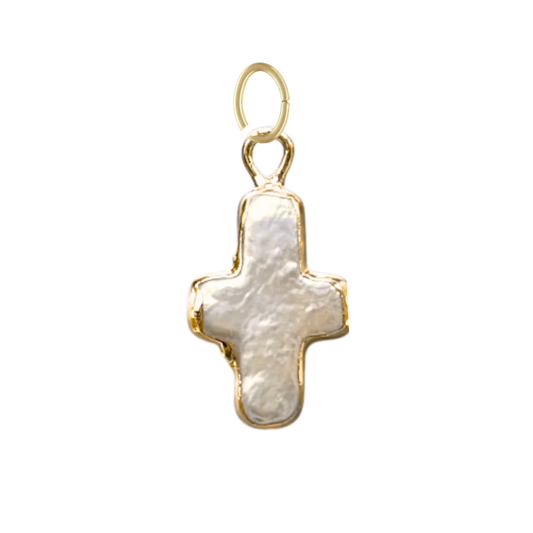 Dainty Pearl Cross Charm