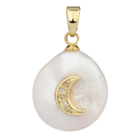 Round Freshwater Pearl with Crescent Moon Pendant
