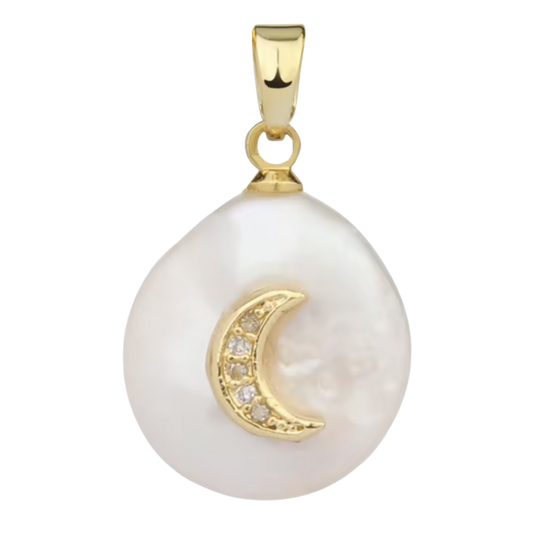Round Freshwater Pearl with Crescent Moon Pendant