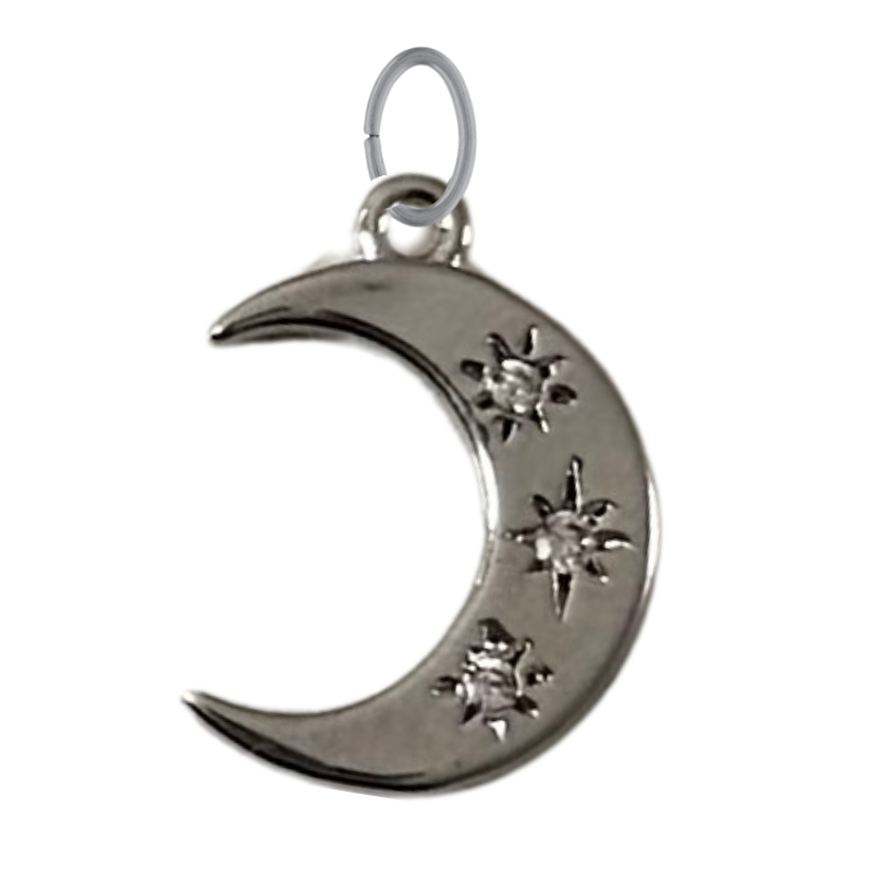 Silver Crescent Moon with CZ Gem Charm