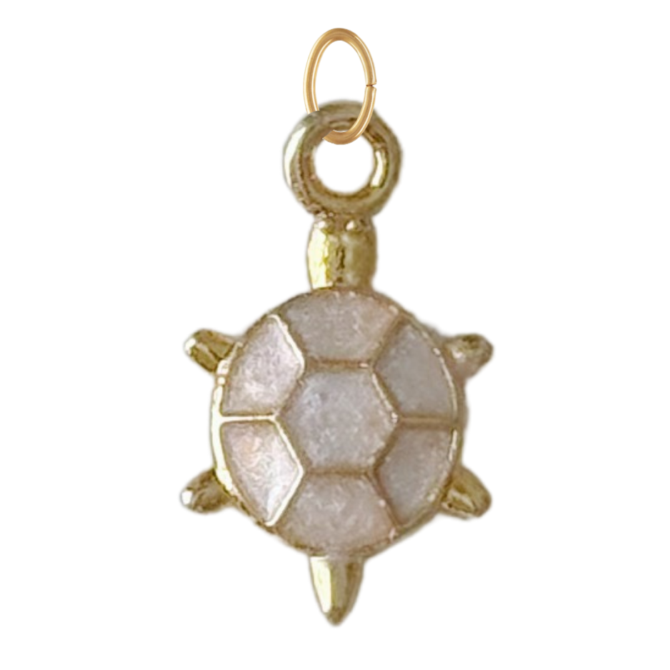 Dainty Pearl White Turtle Charm