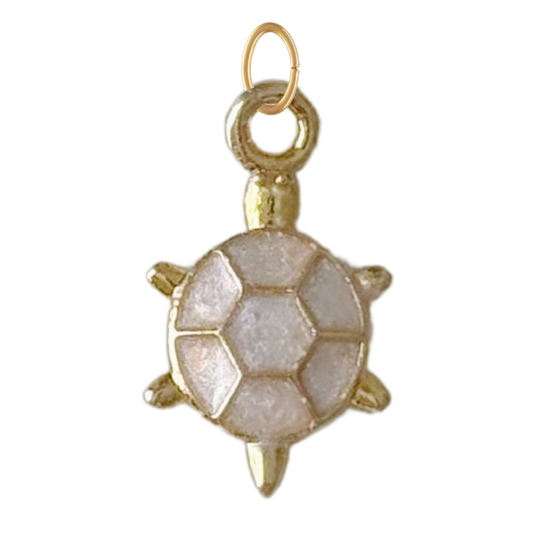 Dainty Pearl White Turtle Charm