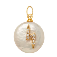 Round Freshwater Pearl with CZ Gem Lightning Bolt Pendant