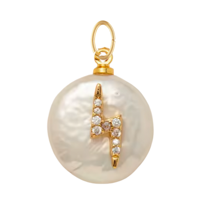 Round Freshwater Pearl with CZ Gem Lightning Bolt Pendant