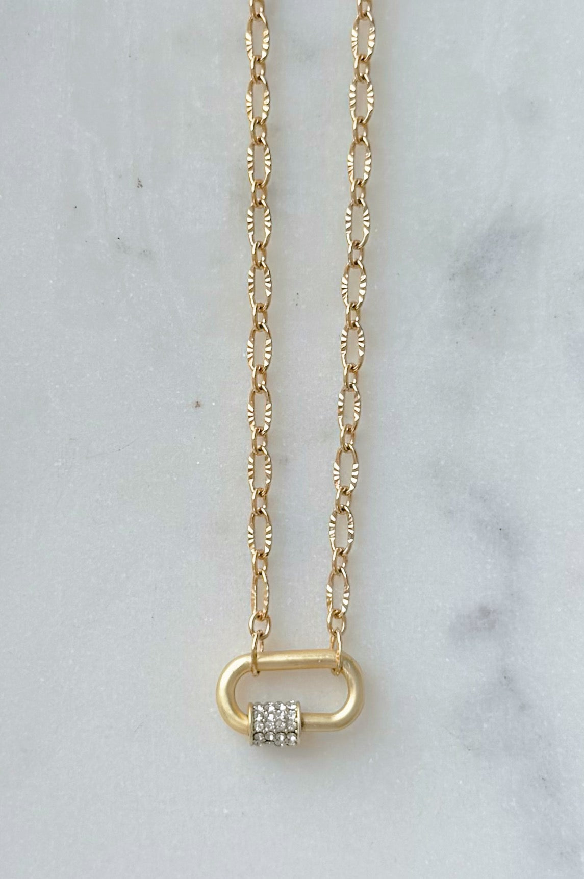 Dainty Gold CZ Carabiner Necklace