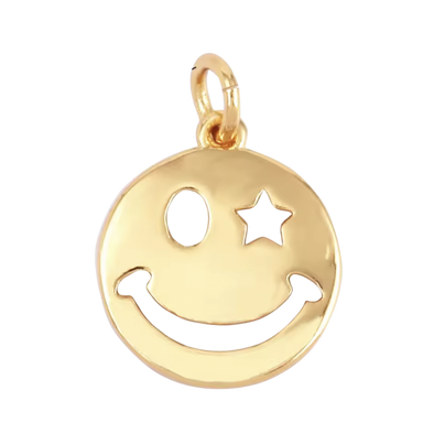 Large Gold Wink Smiley Face Charm
