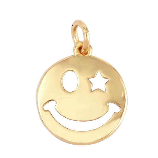 Large Gold Wink Smiley Face Charm