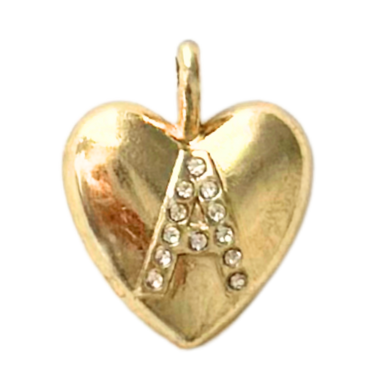 Gold Heart CZ Gem Initial Charm - A