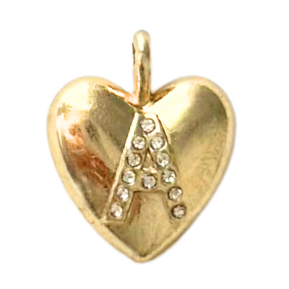 Gold Heart CZ Gem Initial Charm