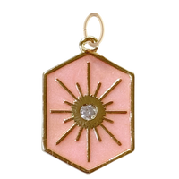 Gold Pink Enamel Sunburst Pendant