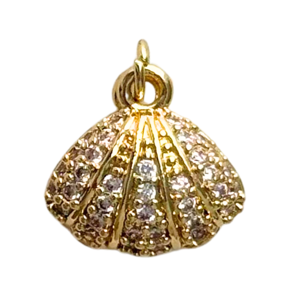 Gold CZ Gem Clam Shell Charm