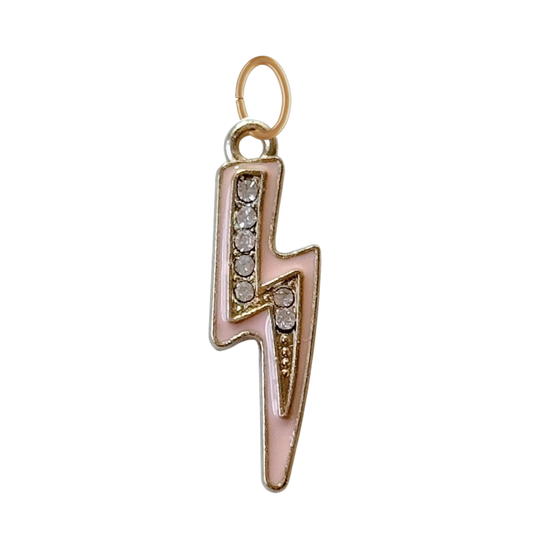 Large Enamel Lightning Bolt Pendant: Light Pink