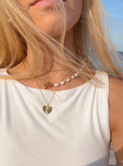 Isla Pearl and Paperclip Half & Half Necklace