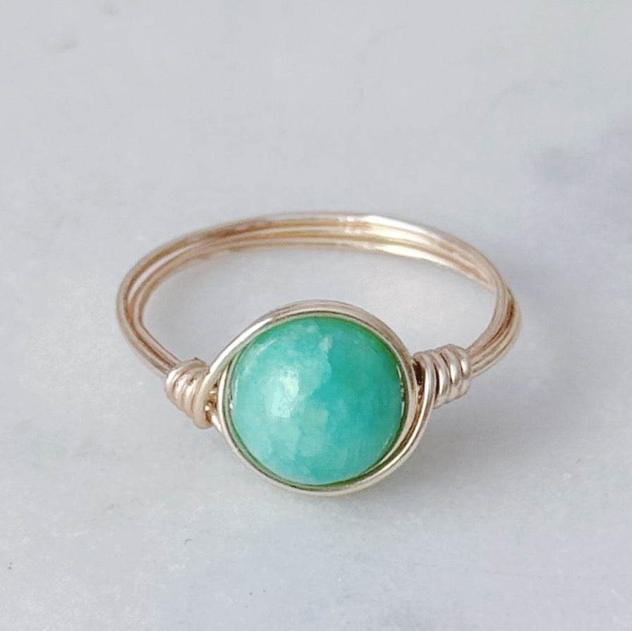 Mint quartzite wire wrapped ring