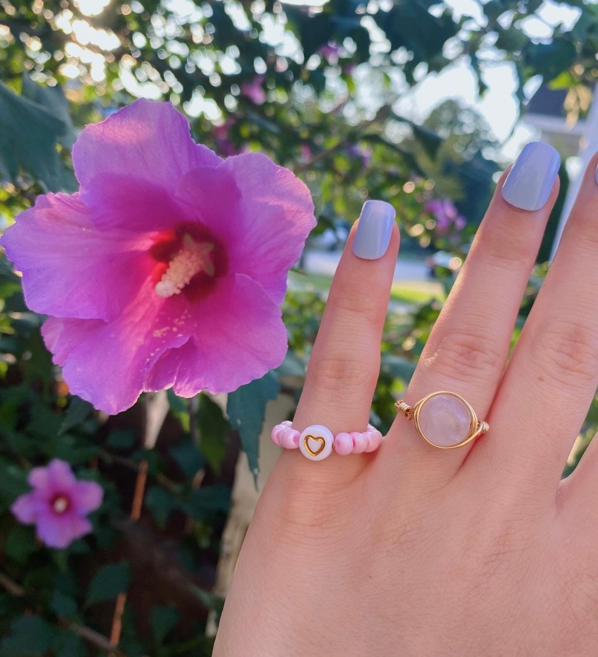 Rose quartz necklace and ring gift set