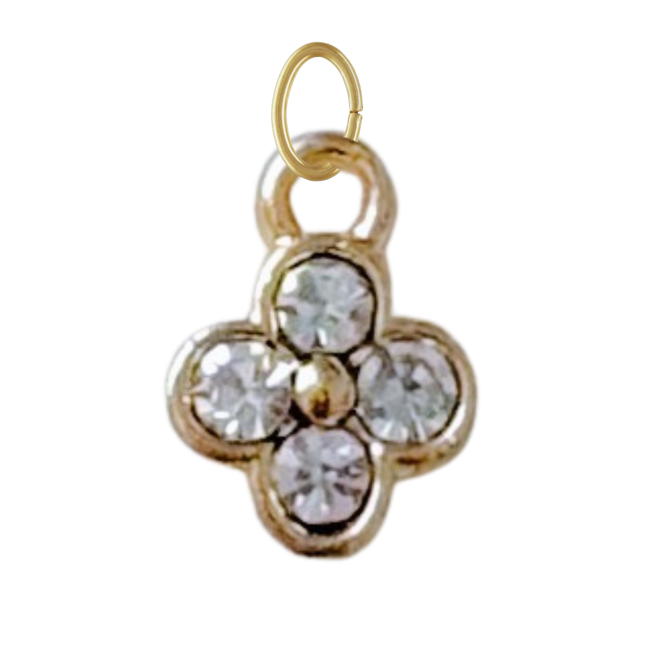 Tiny Gold CZ Gem Clover Charm