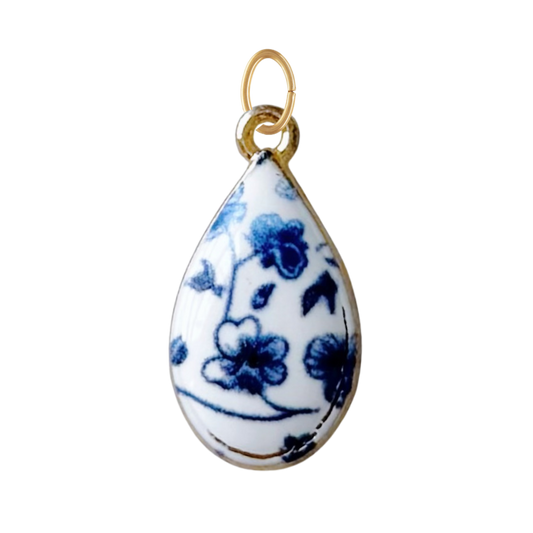 Blue Floral Teardrop Charm