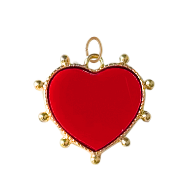 Gold Red Enamel Heart Charm