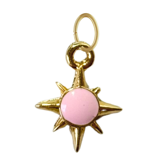 Gold North Star Charm: Light Pink Enamel
