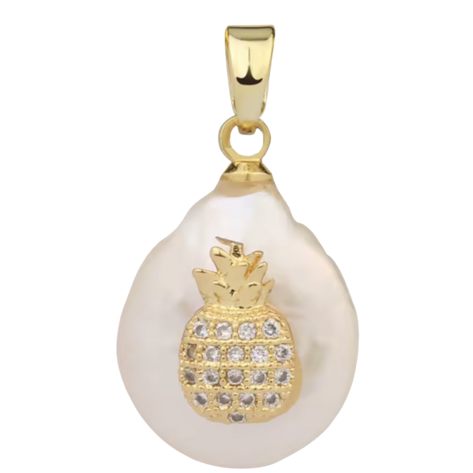 Freshwater Pearl with CZ Gem Pineapple Pendant