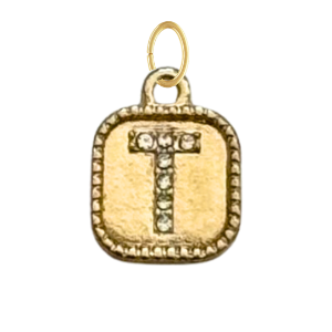 Gold CZ Gem Initial Charm