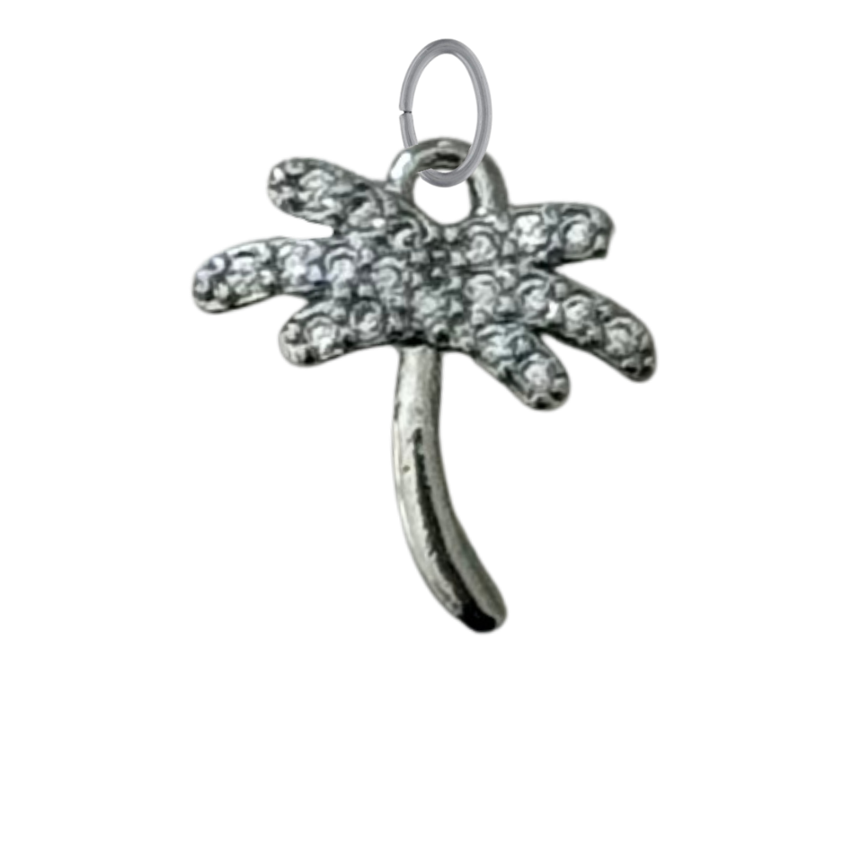 Tiny Silver CZ Gem Palm Tree Charm