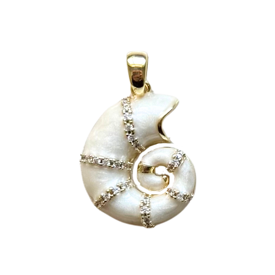 Pearl White CZ Gem Nautilus Pendant