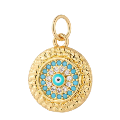 Gold Turquoise Round Evil Eye Pendant