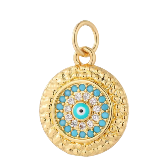 Gold Turquoise Round Evil Eye Pendant