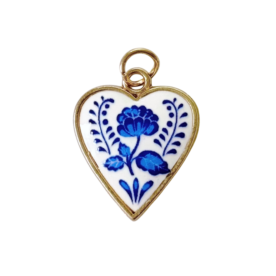 Blue Floral Heart Charm