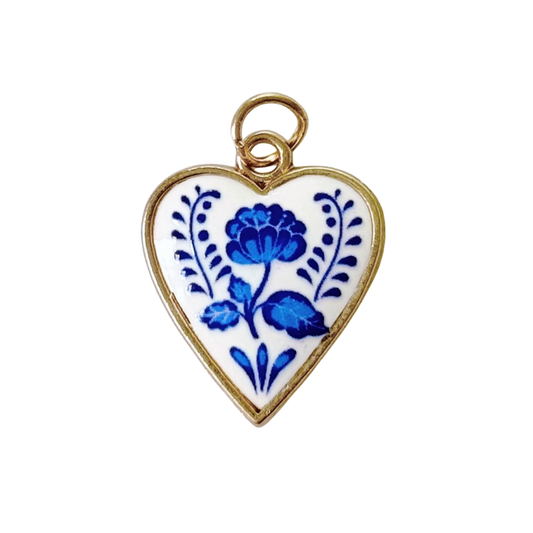 Blue Floral Heart Charm