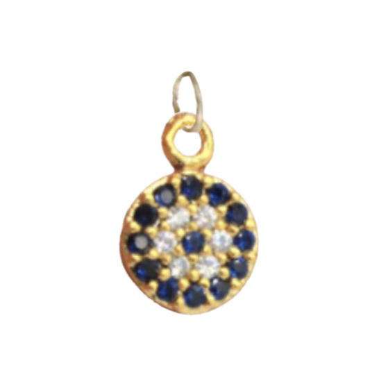 Small Gold and Navy Blue CZ Gem Evil Eye